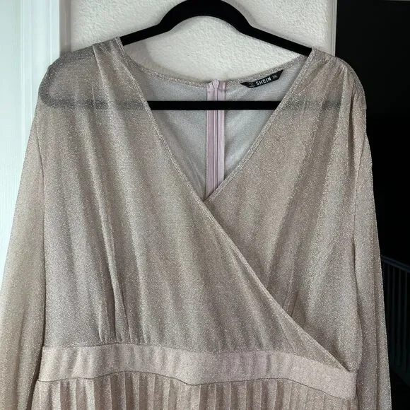 Maxi SHEIN Long Sleeve Women’s Dress Pleated Blush Pink Size 3XL #652 - Picture 3 of 12